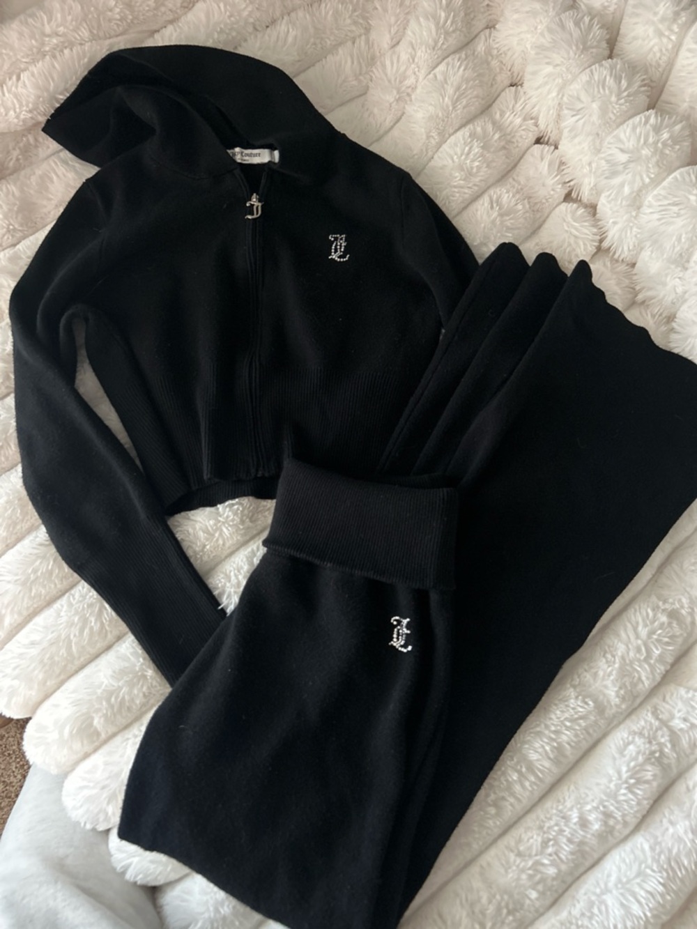 Juicy Couture Black Hooded Zip Jacket with Rhinestone 'J' Accent